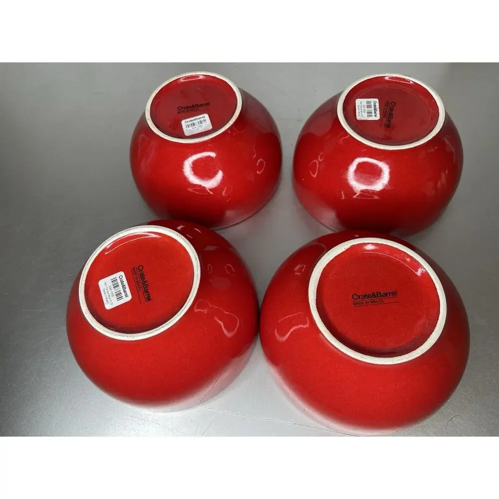 Crate&Barrel Porcelain Red Coupe 5.75in Cereal Soup Bowls Lot Of 4